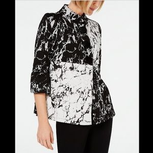 JM COLLECTION COLORBLOCKED MARBLE PRINT TOP